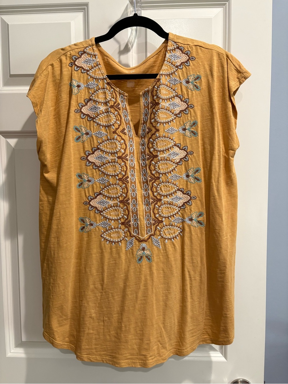Pure Jill Embroidered Cap-Sleeve Tee, Large